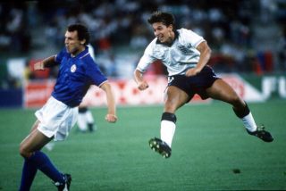 1990 World Cup Third Place Play Off. Bari, Italy. 7th July, 1990. Italy 2 v England 1. England’s Gary Lineker shoots at goal.