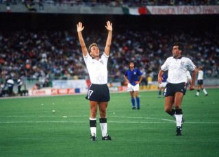 1990 World Cup Third Place Play Off. Bari, Italy. 7th July, 1990. Italy 2 v England 1. England’s David Platt celebrates his goal.
